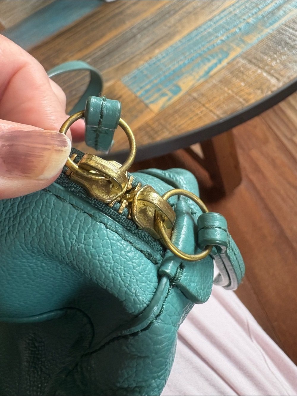 Fossil Teal Pebbled Leather Satchel Handbag Double Zip Shoulder Bag - Picture 9 of 9